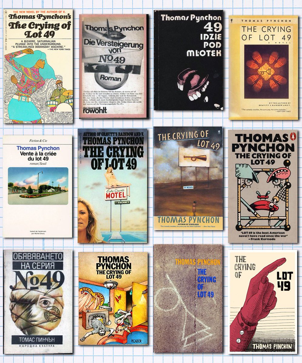 rdaub82's tweet photo. Geeking out this evening on some #bookcoverart, and The Crying of Lot 49 has some great ones. I love the dancing teal-haired woman and the guy falling out of the TV. #thomaspynchon #Pynchon #bookcovers #LiteraturePosts #Literature #coverart #fiction #trystero #cryingoflot49