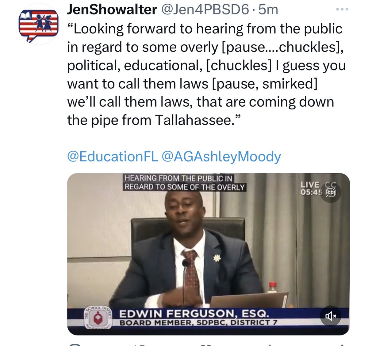 Jen4PBSD6's tweet photo. @AGAshleyMoody We’ve been showing you how our school boards are breaking law… REPEATEDLY…. And you guys have done NOTHING. So you want us to report on just the little guys, not the leaders DESTROYING our kids? #FollowTheMoney #CorruptionRunsDeep #NoHelpFromStateLeaders @FLSenate @EpochOpinion https://t.co/cyzAUlJxkJ