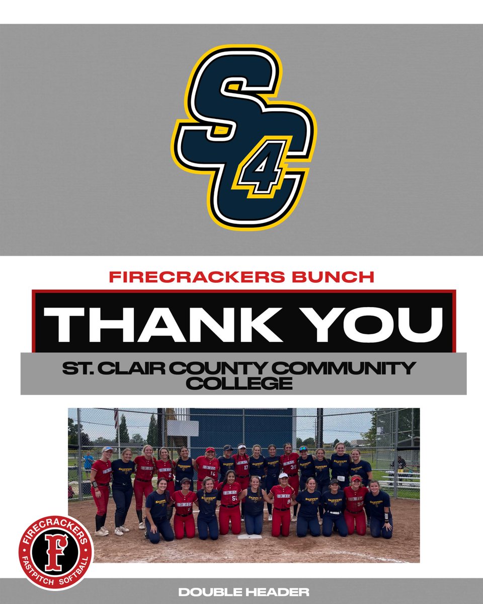 Firecrackers Bunch 2007 Softball (@fc_bunch2007) on Twitter photo A big thank you to Saint Clair County Community College softball and <a href="/SC4CoachSarah/">Sarah Hall</a> for hosting us. Good luck on your upcoming season. 🧨🧨 A big thank you to Saint Clair County Community College softball and <a href="/SC4CoachSarah/">Sarah Hall</a> for hosting us. Good luck on your upcoming season. 🧨🧨