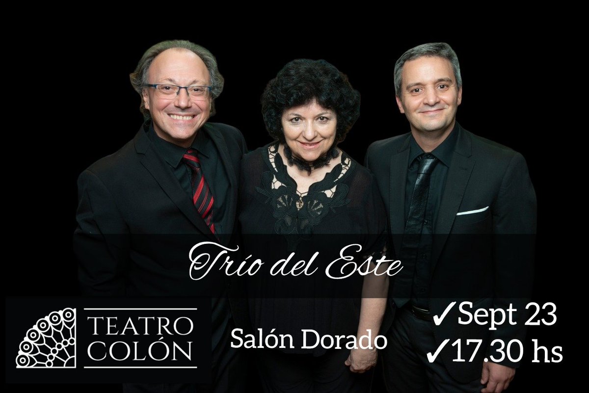 Invitadísimos al concierto del Trío de Este, que comparto con Alicia Belleville en piano y Matías Tchicourel en clarinete.
El  Sábado 23 de Septiembre a las 17.30 hs en el Salón Dorado del Teatro Colón.
Estaremos realizando obras de Ariutunian, Juan José Castro y Francis Poulenc.