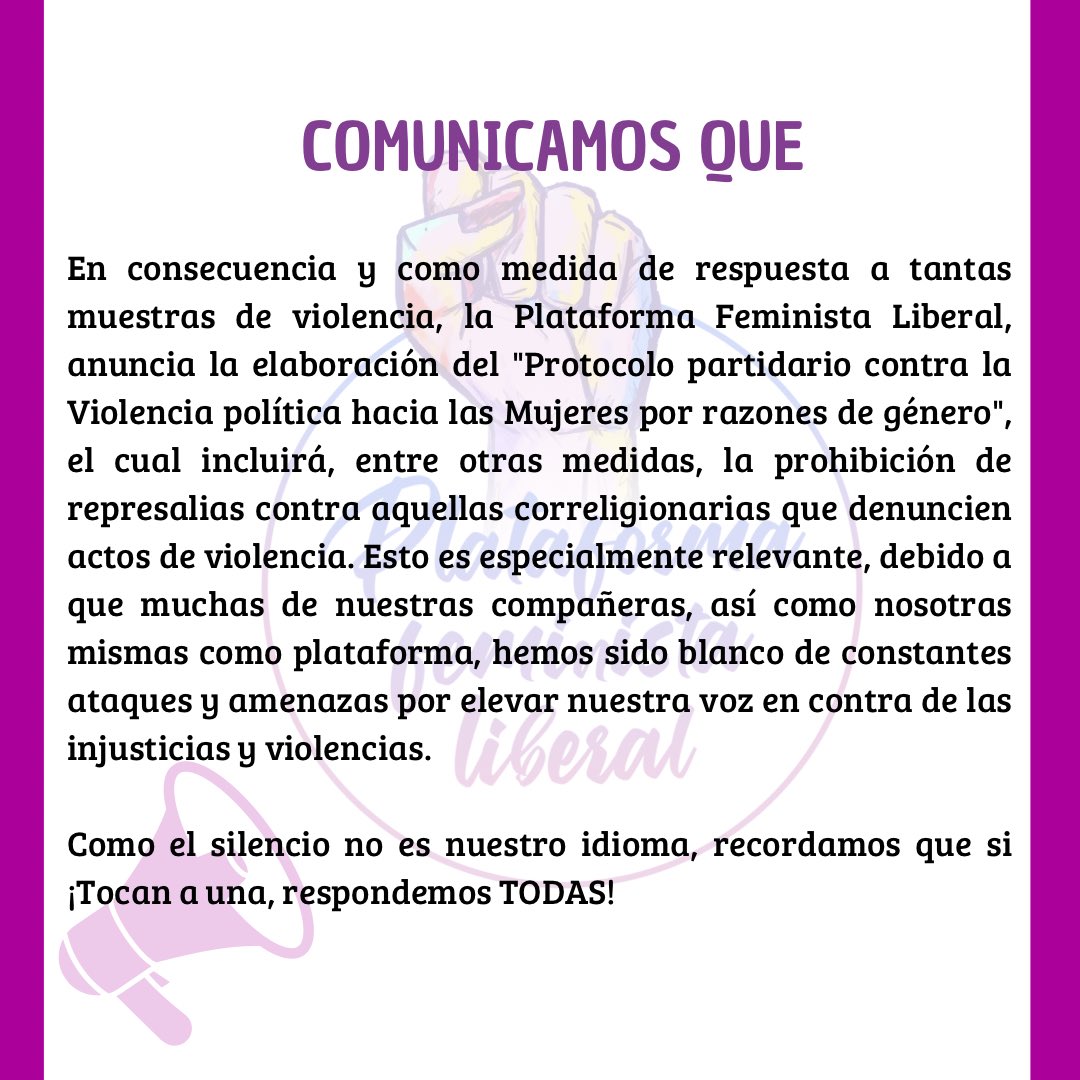 femliberalpy's tweet photo. 🟣🔵COMUNICADO A LA OPINIÓN PÚBLICA 📣
📍En solidaridad con la Senadora Celeste Amarilla, la Vicepresidenta Alba Talavera, las y los concejales de J. Augusto Saldivar suspendidos.
#BastaDeViolencias #ProtocoloYA
#NoSinMujeres #sitocanaunarespondemostodas💜 https://t.co/QUpU0n0THz