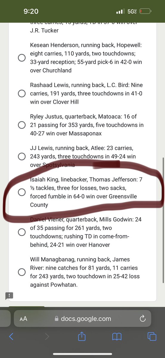 VOTE FOR ME - RICHMOND TIMES DISPATCH PLAYER OF WEEK docs.google.com/forms/d/e/1FAI…