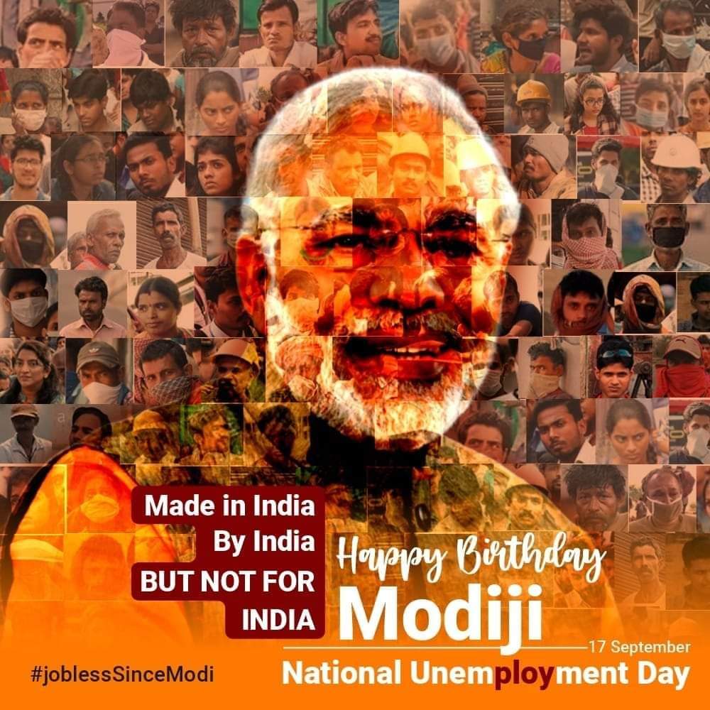 Happy birthday PM Modi ji.
Please give us jobs.... 

#RozgarDo
#NationalUnemploymentDay
#nationalunemploymentday17sept