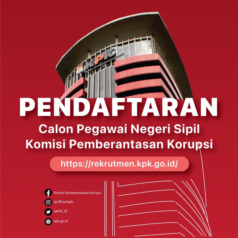 KPK_RI's tweet photo. Halo #KawanAksi!
Yuk, ikuti seleksi penerimaan Calon Pegawai Negeri Sipil KPK.
Informasi lebih lanjut melalui tautan: https://t.co/K0BUdsg459 

#CPNSKPK
#RekrutmenKPK https://t.co/To74vCL8eS