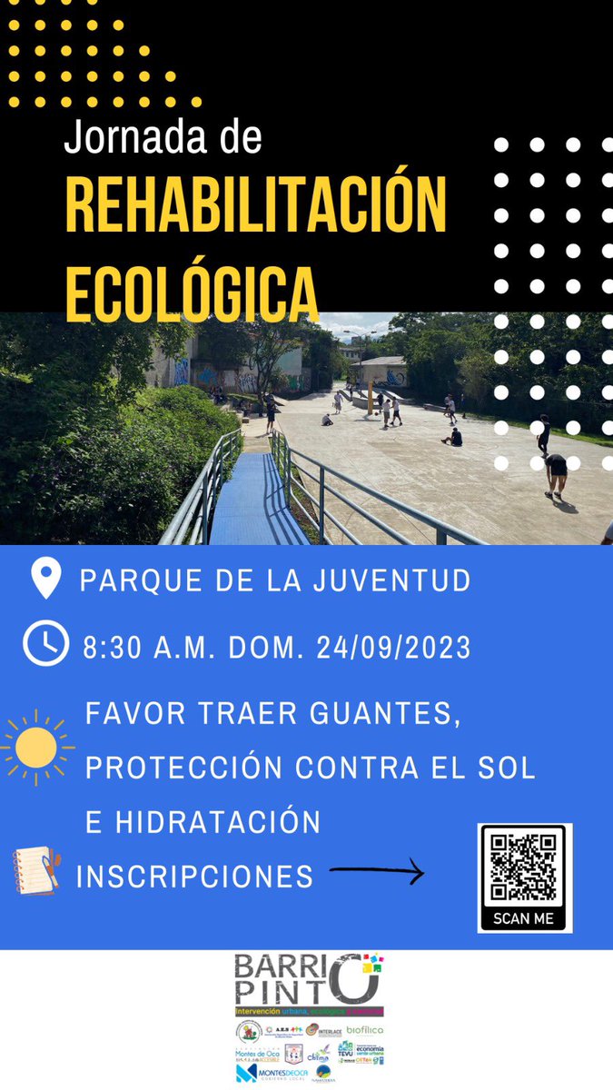 De mañana en ocho tendremos jornada de rehabilitación ecológica en Barrio Pinto, acá la info 👇👇 Localización: goo.gl/maps/FdsmfLRSv… Inscripción: forms.gle/rqW67VwFuW3NVu…