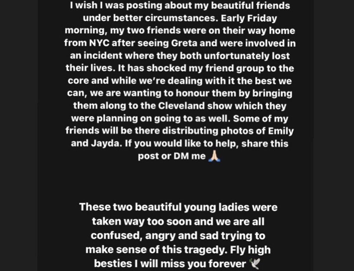 allthingsgvf's tweet photo. Cleveland friends! A beautiful tribute for Jayda and Emily who lost their lives on Friday is underway for the show on 9/23/23. Please spread, share and dm wortmansophie74 on Instagram to be involved. 🤍🕊️ https://t.co/U2U3sYx1zc