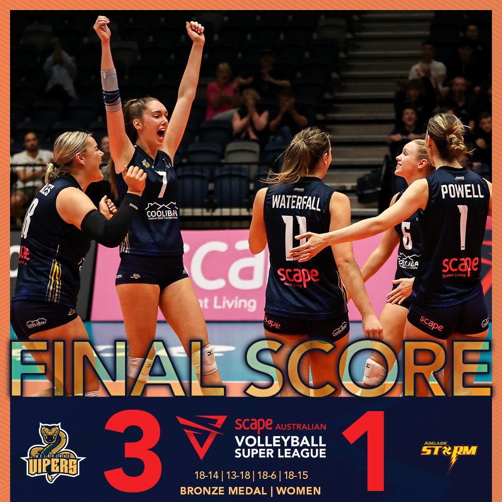 ausvolley's tweet image. 🥉 Congratulations to the Melbourne Vipers who have claimed the women's bronze medal in the 2023 Scape Australian Volleyball Super League 💥

#AVSL #Volleyball #IndoorVolleyball