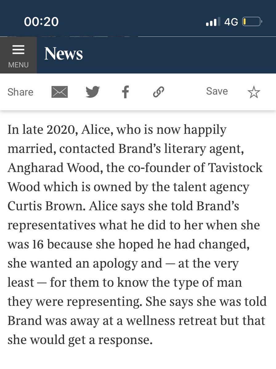 Thread: Russell Brand’s agents Tavistock Wood (owned by @TheCBG_ ) dropped him after we approached them with the allegations. But the company was actually approached in 2020 by one of the women @thetimes has spoken to.