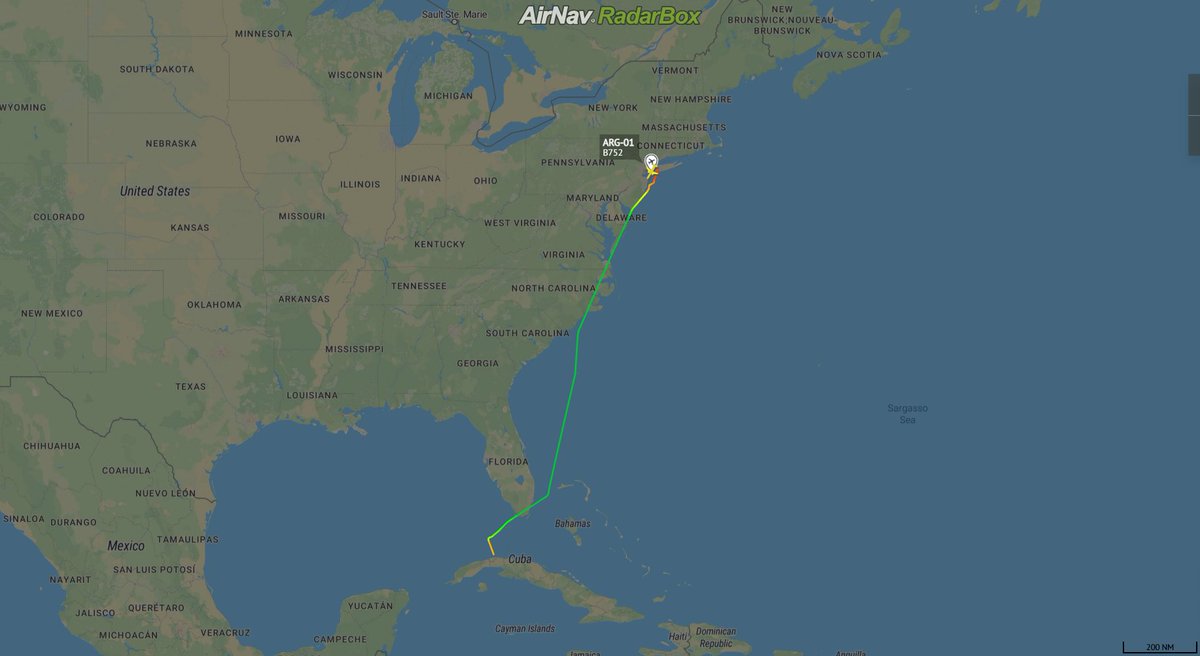 Modo_S_'s tweet photo. 🛰️Vuelo presidencial #ARG01 corrió ruta La Hababa (HAV) - Nueva York (JFK) Costo: USD 43.000 #Presi01 https://t.co/jneQ1glkyc