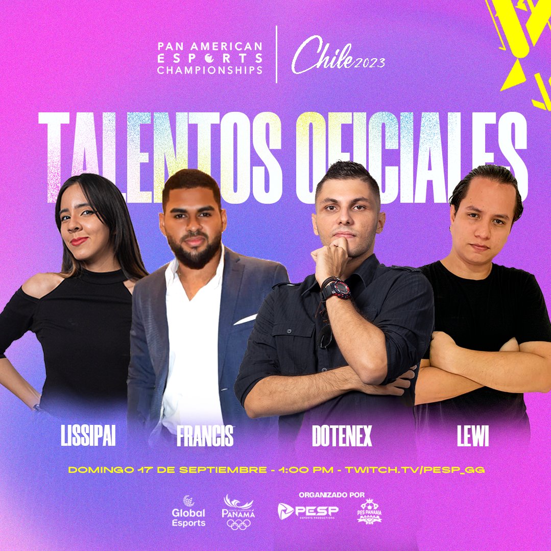 ⚽VIVE EL CLASIFICATORIO NACIONAL DE EFOOTBALL, Junto a los mejores 
 
@Lissipai <a href="/xMichelleCQ/">Michelle</a> <a href="/Dotenex/">Dotenex</a> 

ANOTALO: 
✅DOM 17 SEP - 1:00PM
✅TWITCH.TV/PESP_GG

Conoce quienes serán nuestros representantes Panameños.  Rumbo a Chile 2023