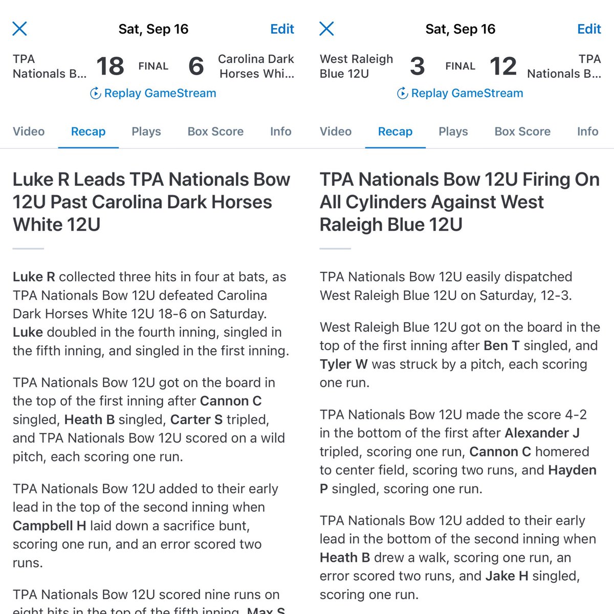 Caden Bow (@cadenbow4) on Twitter photo Awesome start to the season <a href="/tpanationals/">TPA Nationals</a>! Boys competed their tails off and picked up 2 big Ws against great teams. Offense was HOT (30 hits 7 XBH), led by Cannon Coyle and Max Splees (5 hits each). Outstanding ABs from all 12 & pitching/defense was 🔒. Bracket play tmrw! Awesome start to the season <a href="/tpanationals/">TPA Nationals</a>! Boys competed their tails off and picked up 2 big Ws against great teams. Offense was HOT (30 hits 7 XBH), led by Cannon Coyle and Max Splees (5 hits each). Outstanding ABs from all 12 & pitching/defense was 🔒. Bracket play tmrw!