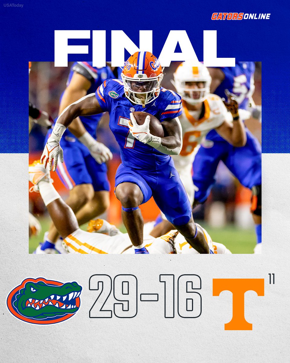 delatorre's tweet photo. FINAL: Florida 29 Tennessee 16

That's 11 straight in Gainesville over the Vols. https://t.co/XjqVy4V144