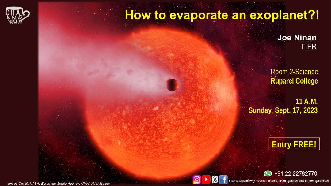 Our session today @RuparelCollege 17Sep 11AM IST, has Joe Ninan, astronomer @TIFRScience talking about exoplanets and how many of them had their atmospheres stripped away! Livestream on YT: youtube.com/watch?v=2w-iYr… #scicomm @asipoec