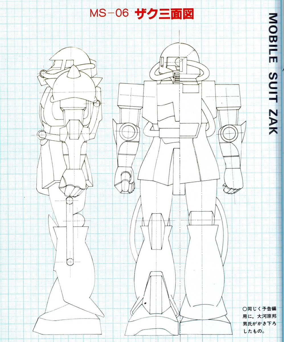 昨日に引き続き劇場版（1作目）公開時に大河原先生が作画したザク三面