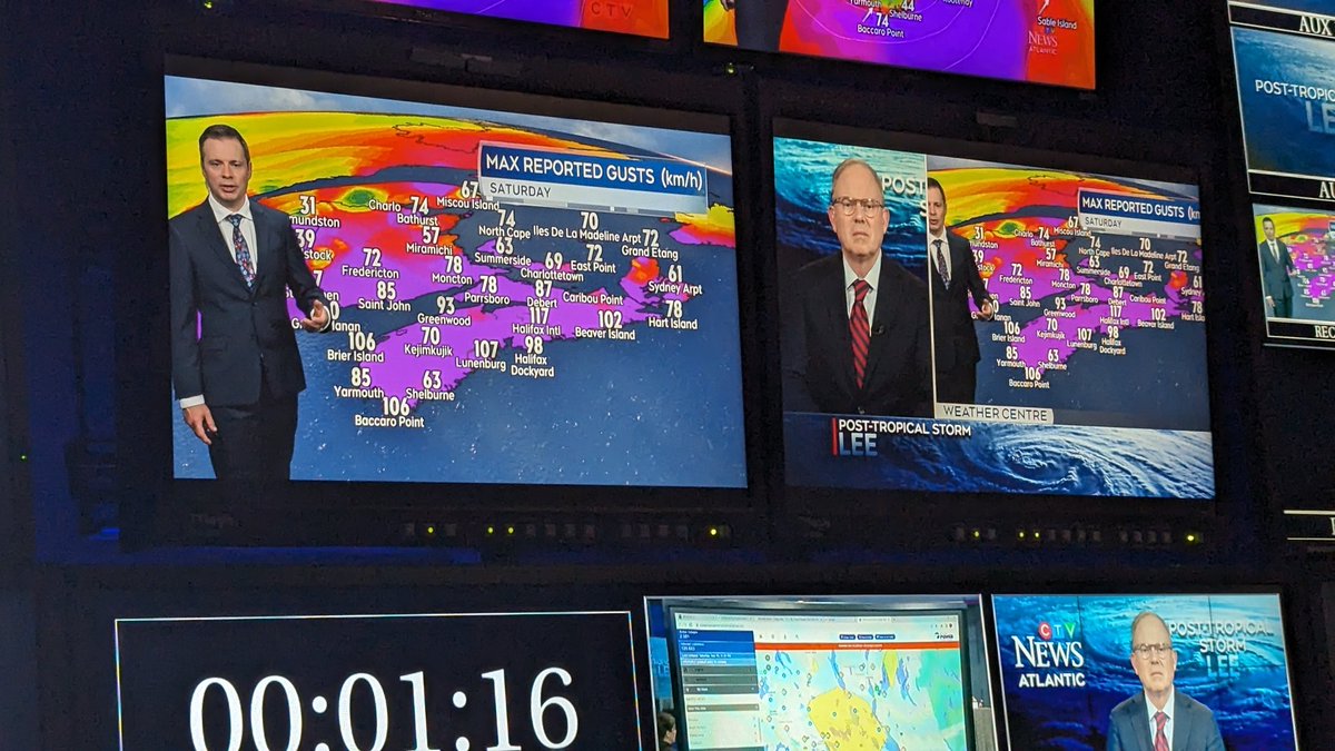 Last newscast of the day covering  Post- Tropical Storm Lee. After more than 12 hours of tracking the storm we are still smiling 😁 #newsteam #NSStorm