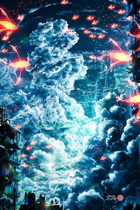 空都市空の上にある小さな都市いや、言うほど小さくないか、結構大きな都市#イラスト #illust 