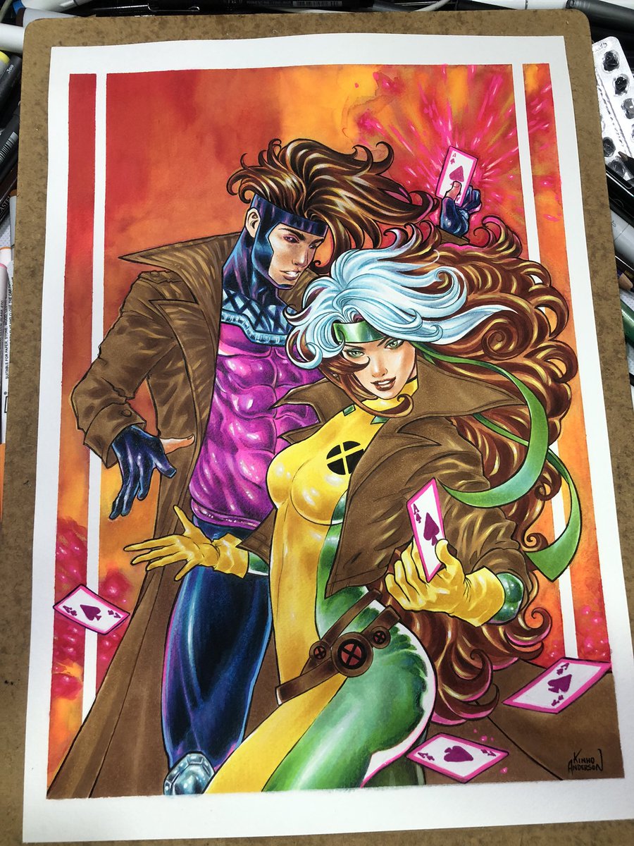 Kinhoandersons's tweet photo. Rogue &amp; Gambit 
Watercolors and markers https://t.co/nM0hbgHWsR