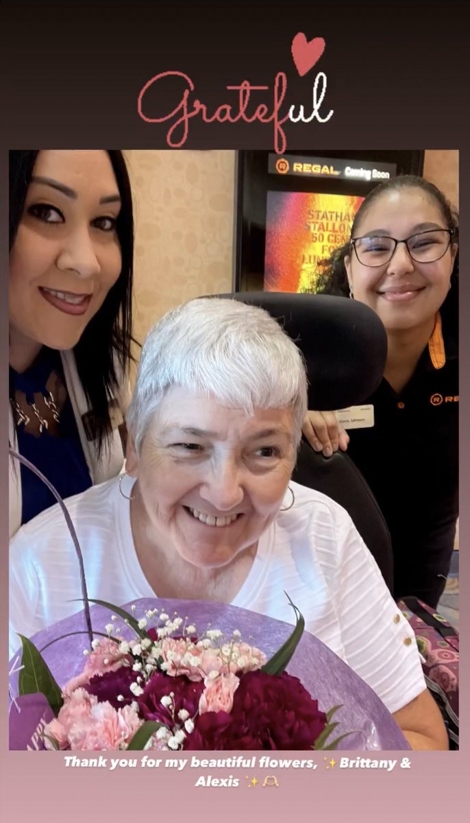 tracyharrell65's tweet photo. ‼️Trivia time. Thank you for my flowers ✨Brittany🌺 & Alexis🌸✨from Regal Cinemas #regalcinema #triviatime #happybirthday #disneyinfluencer #like #share #follow #disneyfacts #buttons #disneybuttons #celebrate #fypviral #disneyland #100yearsofmagic #disneyworld https://t.co/Noyz965dye