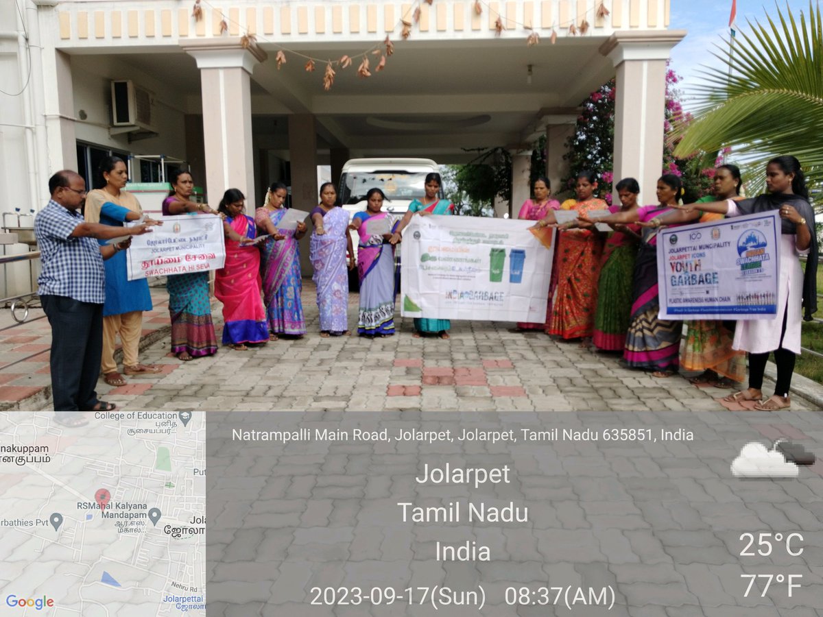 JolarpetMpt's tweet photo. Swachhata Hi Seva 
Day 3
17.09.2023

Awareness on Importance of Segregation at Source and Use of Twin Bins at Home.
Municipal Office Building. 

#YouthVsGarbage
#IndianSwachhataLeague 
#GarbagefreeIndia 
@SwachhBharatGov
@SwachSurvekshan 
@MoHUA_India
@MawsTamilNadu
@tnmaws https://t.co/bNU0bA9Q0g