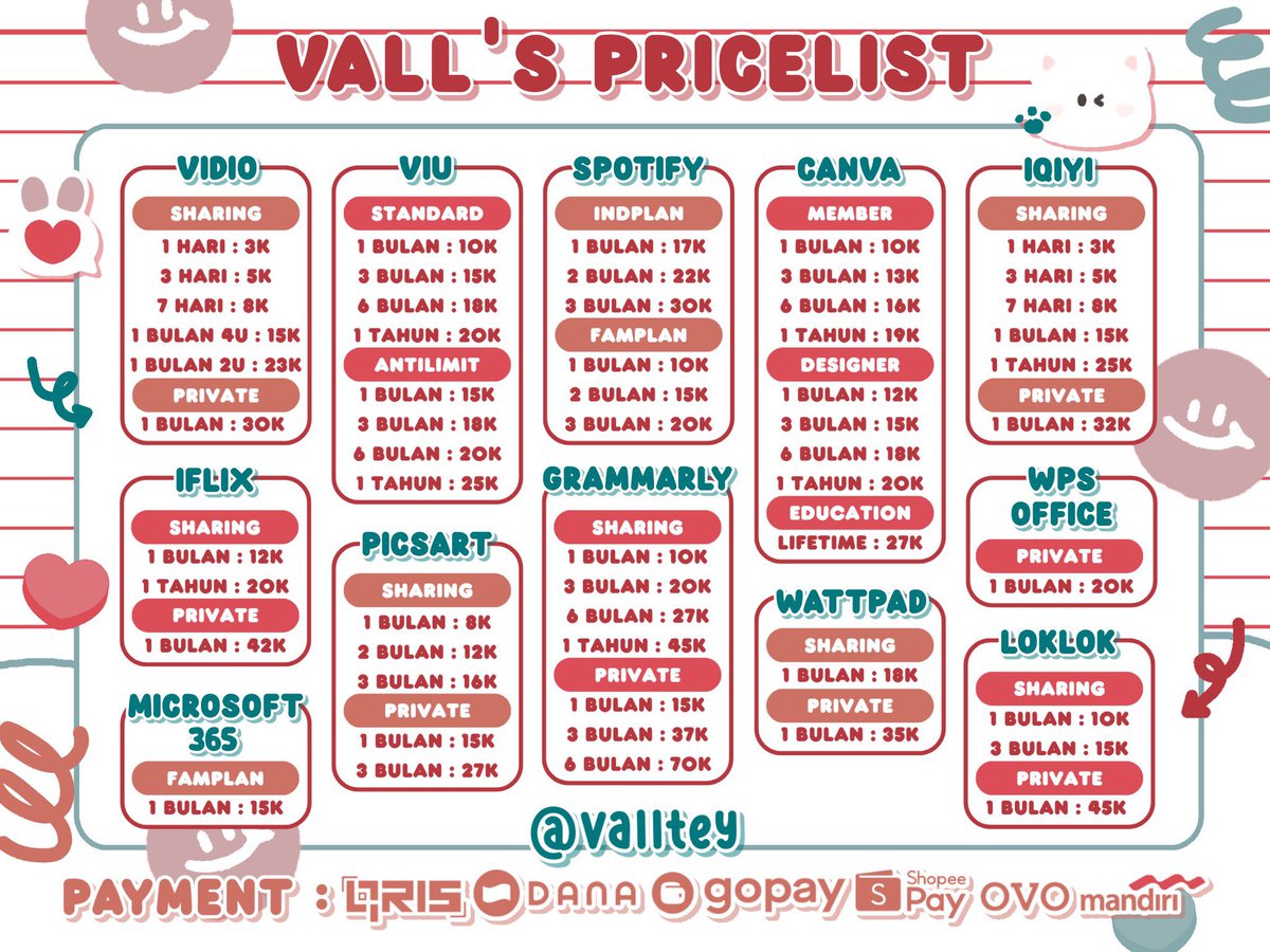 yuk vall ready! yang kamu cari ada disini nihh!🧚🏻‍♀️langsung order atau tanya dulu bolehhh🫶🏼
⟡ dm <a href="/valltey/">vallery • • @ after dm ッ</a> (@ after dm)
⟡ wa s.id/wavall (more fastresp) 
⟡ payment all e-wallet &amp; qris
⟡ full garansi kalau mengikuti tnc💟