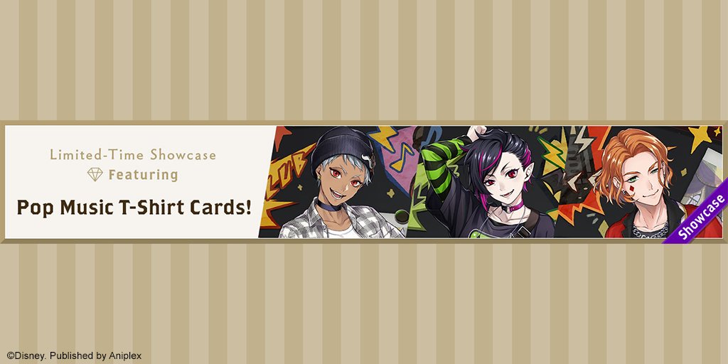 The Pop Music T-Shirt Limited-Time Showcase will be available on September 18!

The featured characters are SSR Cater, Kalim &amp; Lilia (Pop Music T-Shirt)!

🎸 See the details in-game or on the official website at
disneytwistedwonderland.com/news/

#twsten #twistedwonderland