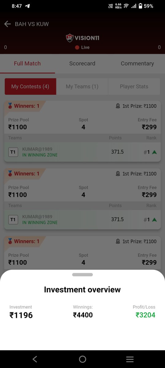 AMARJEE90246784's tweet photo. #Vision11 result not declared untill now in ur app oh beh vs kuw match https://t.co/AMShODJo7O
