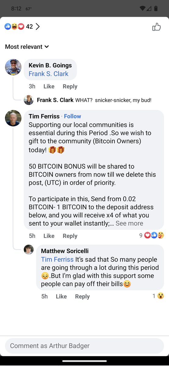 abadger's tweet photo. .@tferriss Your @facebook posts are being abused to steal Bitcoin. Are you aware of this? https://t.co/pesXs7pQFs