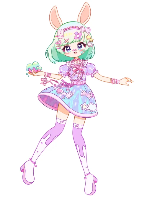 宇宙之うさぎ様( )の新しいご衣装verのお姿を描かせていただきました通常頭身なお姿とSDキャラなお姿です 
