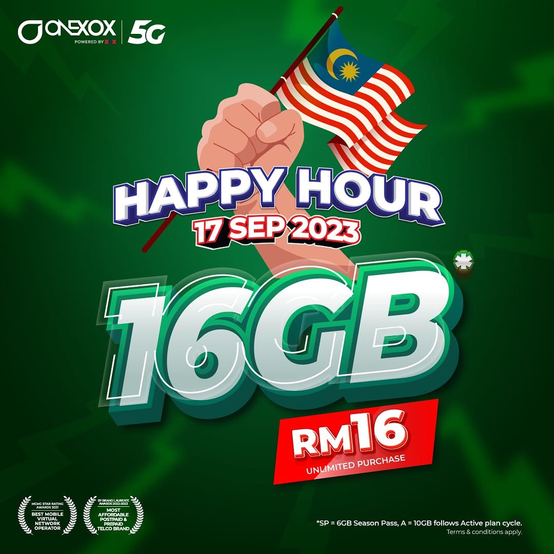 onexoxplan's tweet photo. HAPPY HOUR 17/9/2023

16GB* @ RM16

Beli melalui:
1. SMS " YES " ke 23388
2. *150# > Season Pass > Happy Hour⁣
3. Black App

Tiada had pembelian.

 📌
*6GB Season Pass.
*10GB mengikut kitaran aktif plan anda, tebus dalam masa 45 hari di Black app.

Tertakluk pada Terma &amp; Syarat. https://t.co/FisKMY9vE4