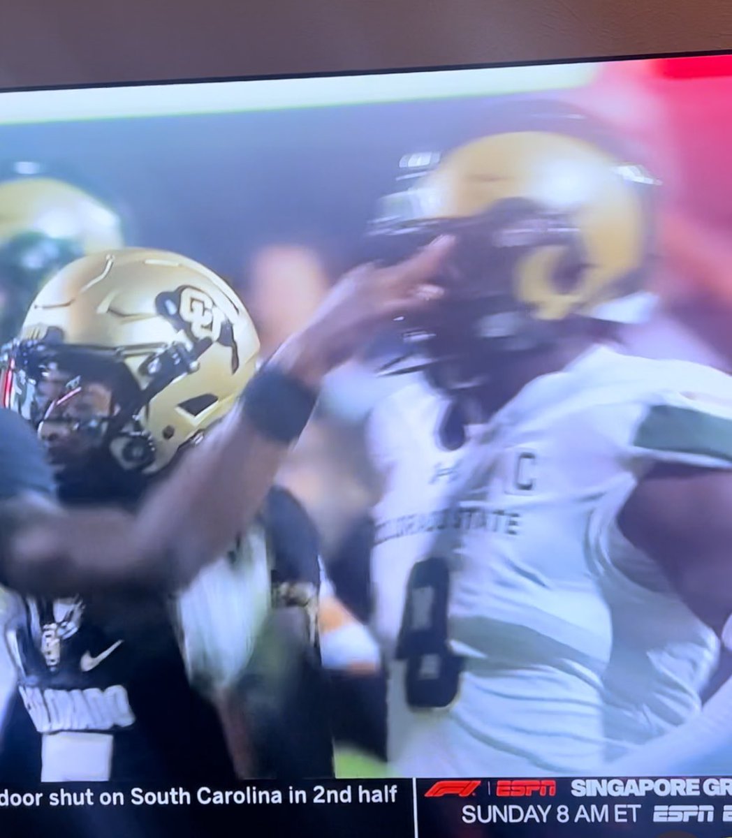 theRealETA2's tweet photo. @CoachprimeCU @DeionSanders @CSURams @CUFootball @PaigeSpiranac @PatMcAfeeShow 

Wow. Not a good look on prime time TV. https://t.co/jB25ffgQdw