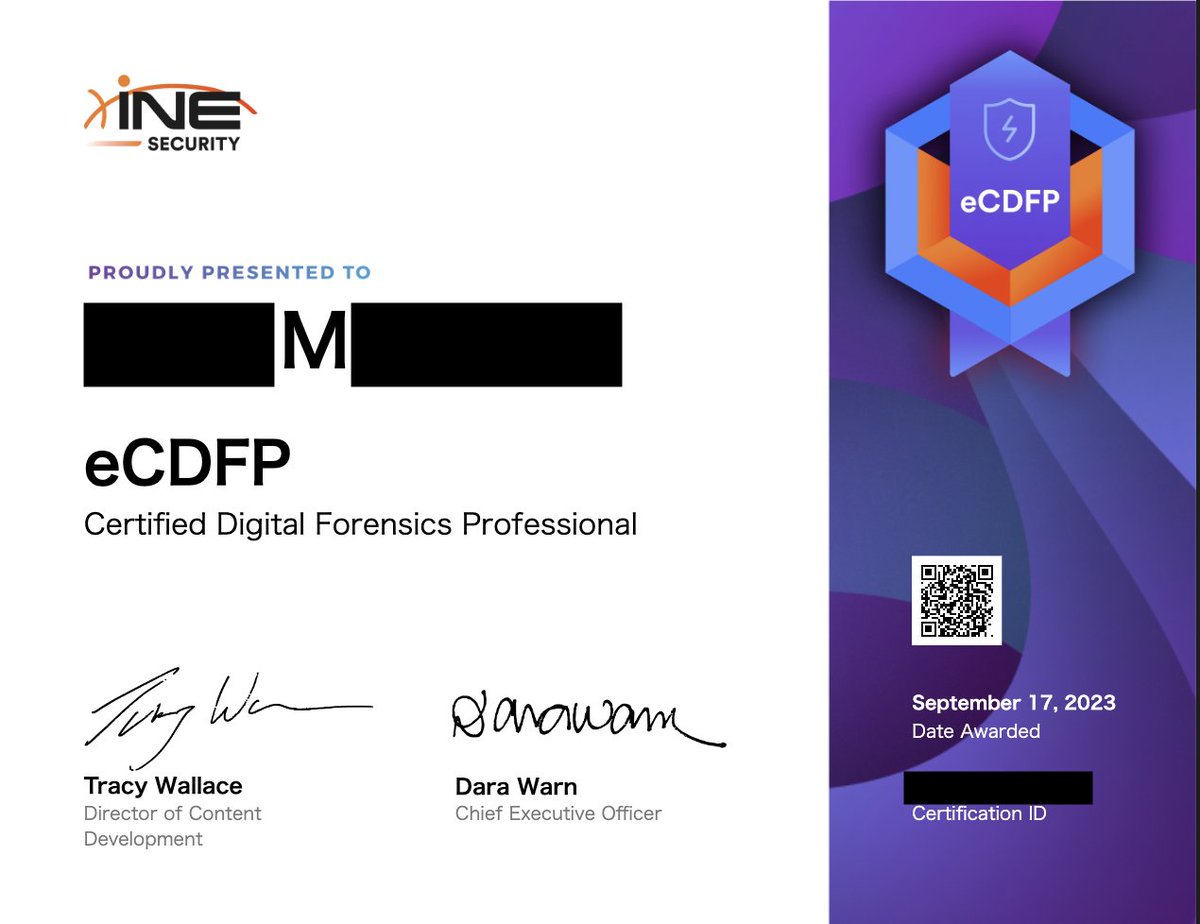 the_art_of_nerd's tweet image. eCDFP無事に1発合格!!
本当は来週受ける予定だったけど、謎のテンションと自信で受験したら無事に受かりました。
とはいえ、まだ理解できてない部分もあるのでスキル不足を痛感・・・

これで7ヶ月以内にSOC（OSDA）、マルウェア解析（Z2A）、フォレンジック（eCDFP）の資格取得できましたー

#eCDFP