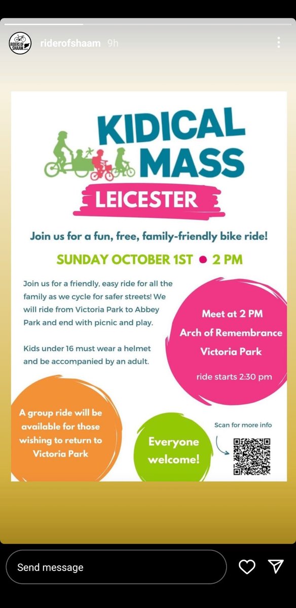 2 PM on Sunday 1st October.  Kidical Mass, Leicester.  Please RT.