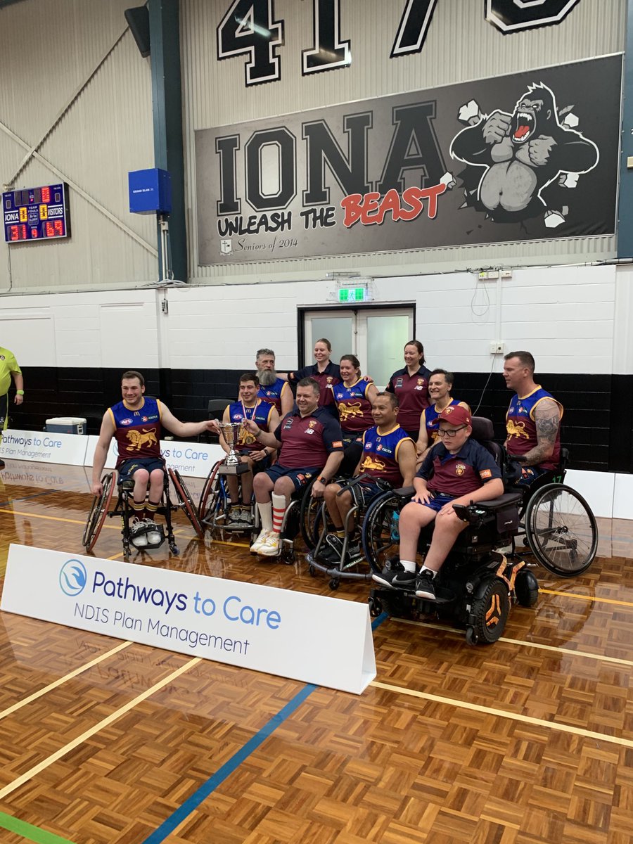 AJWellytweet's tweet photo. Congratulations ⁦@brisbanelions⁩ wheelchair AFL team, superbly coached by ⁦@MichaelDobbie⁩, who played ⁦@GoldCoastSUNS⁩ today and won QClashcup.  Both teams were inspiring to watch. Credit to ⁦@AFLQ⁩ for driving this and Pathways to Care for their support. https://t.co/6EKRD3RIky