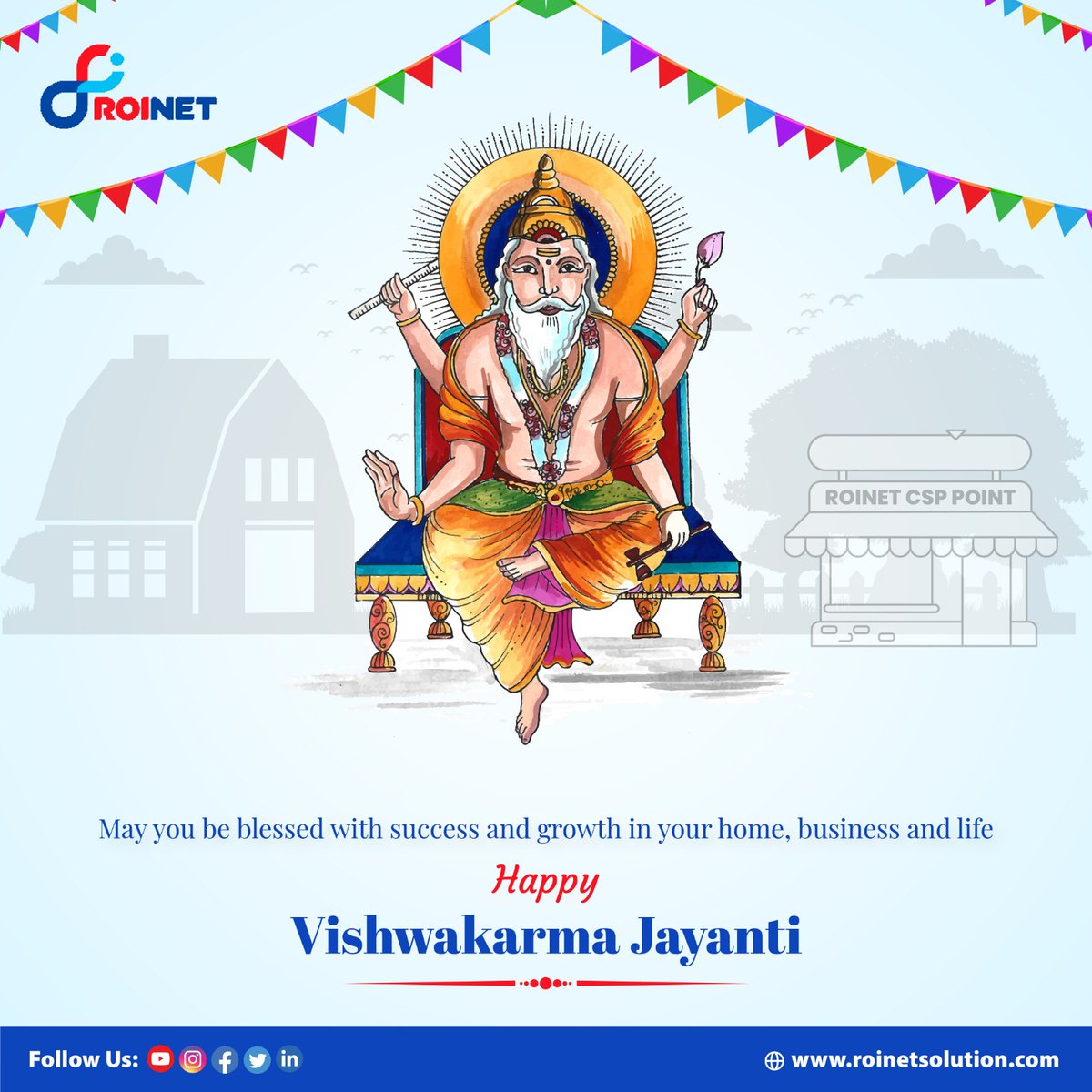 roinetsol's tweet photo. ROINET wishes you a very Happy Vishwakarma Jayanti!
Let's embark on a journey to success together with ROINET.
Join hands with us and step onto the ladder of success.
#ROINet #roinetsolution #digitalbanking #ruralbanking #vishwakarmapuja #vishwakarmajayanti2023 https://t.co/J0zuxG2fNT