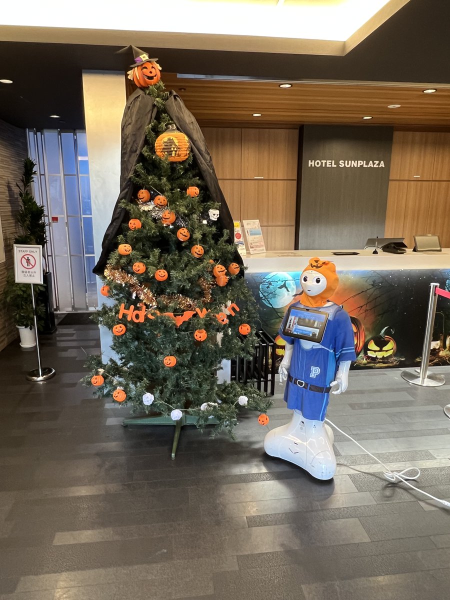 sunplaza2ax's tweet photo. 할로윈 장식을 시작했습니다🎃
2미터가 넘는 할로윈 트리가 생겼습니다.
호텔 정면의 장식을 꼭 한번 보러 와주세요.

ハロウィンの飾りつけを開始しました🎃
2メートル以上もあるハロウィンツリーは、
なかなかのものです。
ホ��ルの正面からも見ることができますので、
ぜひ一度見に来てくださいね。 https://t.co/Zpd1kxeStn
