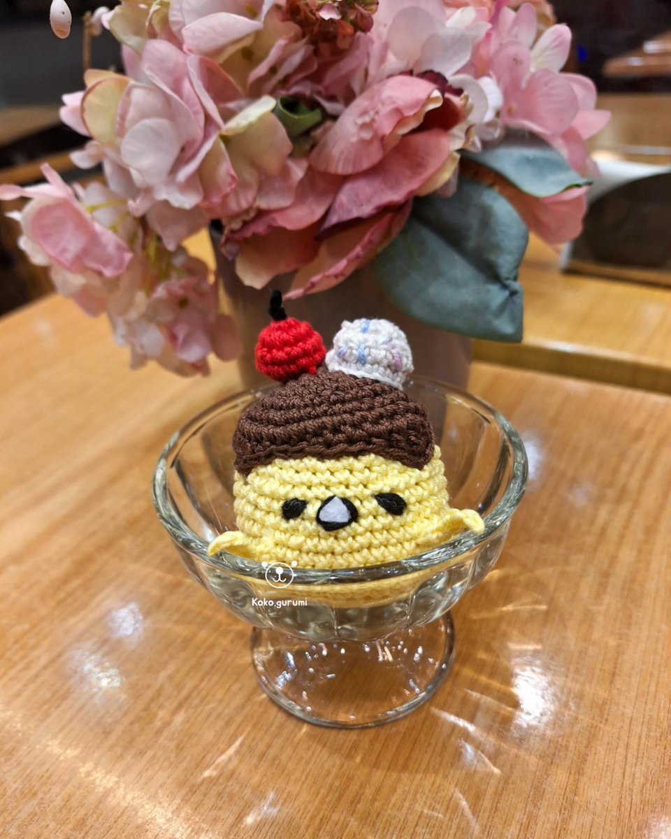 Pudding~~ 🍮 

That's some serious character. Probably Harajuku style? 

Stop shaking meeee. You'll ruin my whipped cream!

#crochet #amigurumi #sanrio #sanrioph #pudding #gudetama #cafe #coffeeshop #sanrioaesthetic #eggpudding #kokogurumi #coffeeshopvibes #handmade #supportlocal