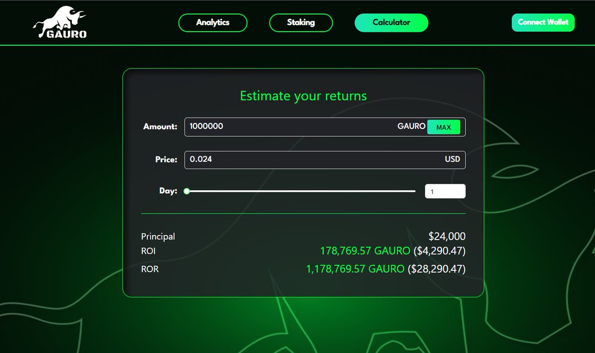 defigemhunter11's tweet photo. Here is how you can earn 2 ETH for every 10 ETH you put in EVERY 24 HOURS

Introducing $GAURO.

The contract has been audited &amp; SAFU.

This is OHM but on steroids. https://t.co/PjkKgGKDEJ
