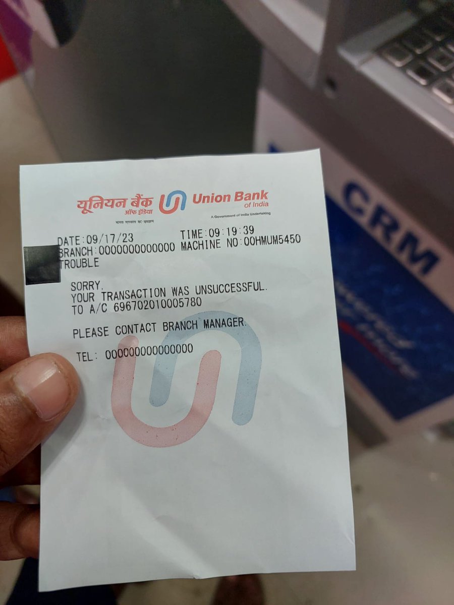 kamaluddin1999's tweet photo. @UnionBankTweets 
Dear Union Bank, 
Kamaluddin Siddique here today I deposit ₹21000 in CRM Machine but at time of deposit suddenly transaction failed and money got stucked in CRM Machine and got receipt of unsuccessful transaction, and CRM get working after my transaction... https://t.co/tKCMz7ah1o