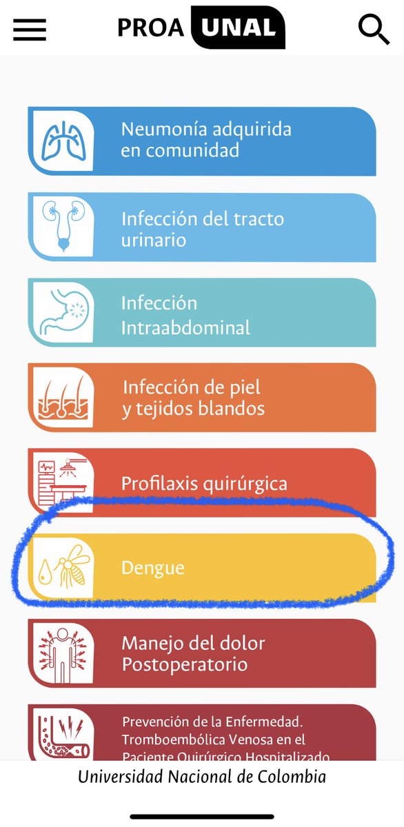 AlvarezMorenoC's tweet photo. En la app de PROA Unal,  están disponibles  de forma gratuita (https://t.co/uRNmWoq7y4 ) y en (https://t.co/d8K1fu1KUH ), varias guías de práctica clínica  principalmente en enfermedades infecciosas. Ahora incluimos  la de #DengueFever . Súper recomendada para su uso diario https://t.co/jOauRULHU2