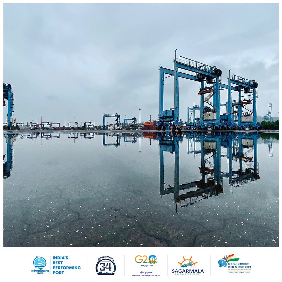 This Sunday, in our #ShotAtJNPA series, we are featuring a captivating image showcasing the serene beauty of JNPA's port on a rainy day, captured by Shivam Koli. Craft your most beautiful captions and share them in the comments to elevate the allure of this captivating image.