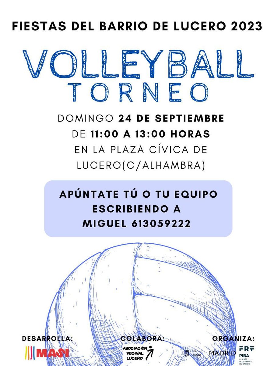 ¡¡¡Estabamos deseando anunciar esto!!!

Este año además de los clásicos contaremos con un torneo de voleibol.

Si no tienes equipo, ¡no pasa nada! Apúntate y jugarás con gente nueva que te recibirá con los brazos abiertos.

Remata a la pereza, deporte y gente nueva