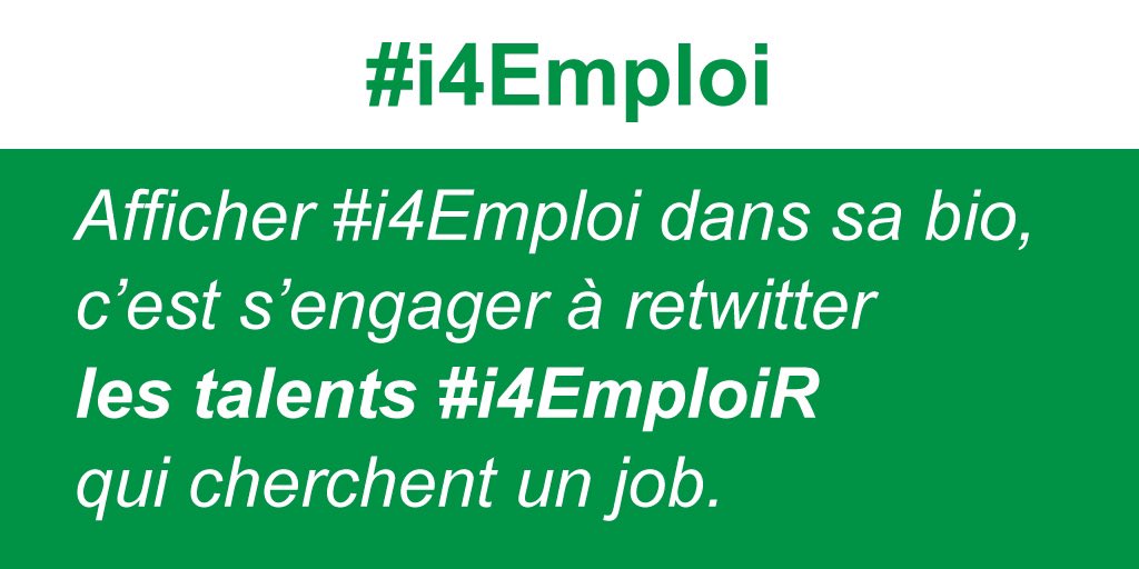 #i4Emploi 38eme appel pour 2️⃣0️⃣2️⃣3️⃣🤩

Vous voulez nous aider à booster la visibilité des talents en recherche d’#emploi🚀
Rien de plus facile👇
1️⃣Inscrivez notre # dans votre bio
👉rejoignez le collectif
2️⃣Découvrez notre TL
3️⃣RT les talents qui y figurent 
#i4EmploiR  <a href="/i4Emploi/">Collectif i4Emploi</a>