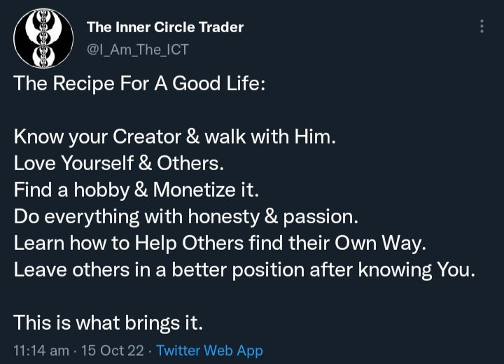 Demo_Tradr's tweet image. @I_Am_The_ICT 
"Know your Creator &amp;amp; walk with Him
...Do everything with honesty &amp;amp; passion"

Enjoy your weekend!