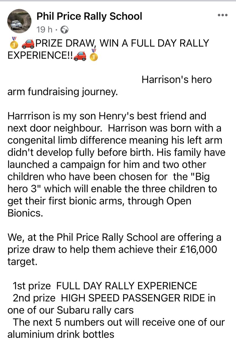 RankinCaroline's tweet photo. What a prize on offer. Definitely worth £10
@OfficialWRC @WoodpeckerRally  @theopenbionics

 https://t.co/6MqUKpy1zA 

#philpricerallyschool #harrison #bighero3 #theopenbionicsfoundation https://t.co/eMXzaCtLRy