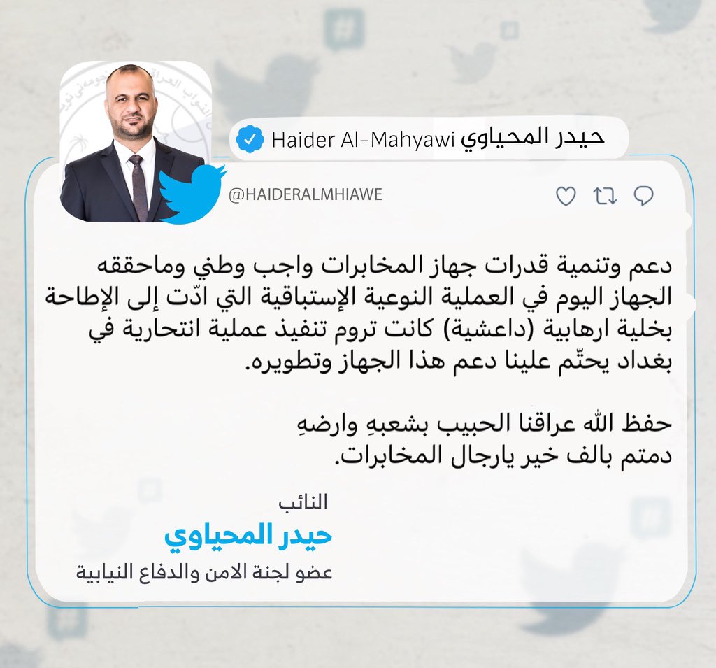 النائب حيدر المحياوي
عضو لجنة الامن والدفاع النيابية