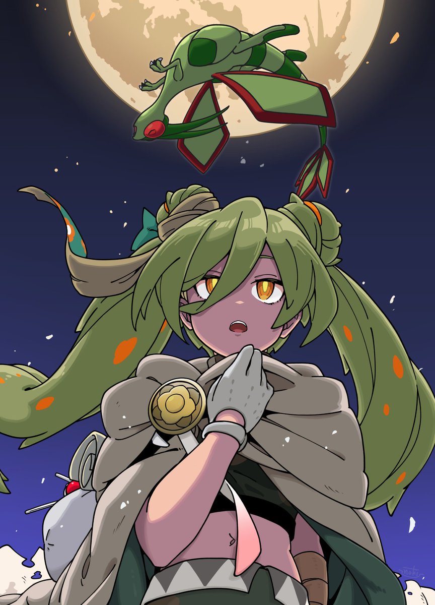 フライゴン ,初音ミク 「砂漠で歌が聞こえるらしい#ポケミク 」|フジノキのイラスト