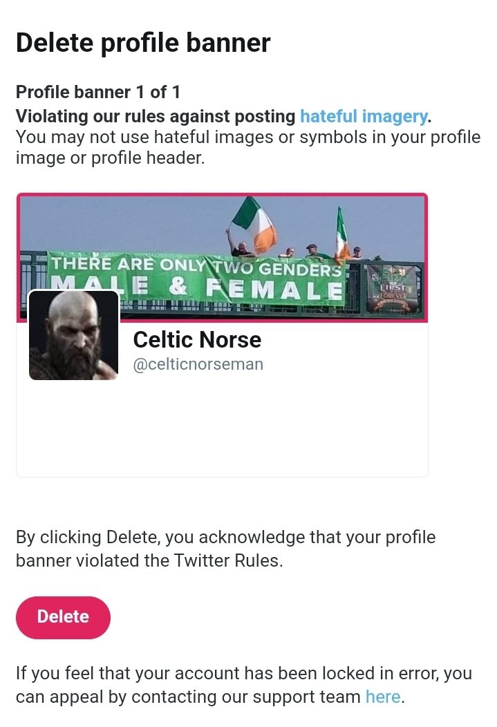 I was suspended the other day. My banner was apparently hateful. @TwitterDublin needs to be pulled up on this. I've seen many cases where small things like this have resulted in suspensions.