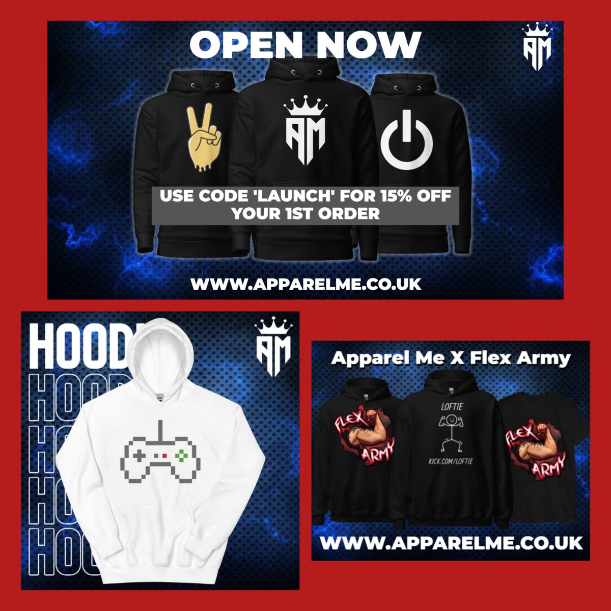 <a href="/Apparel_Me_/">Apparel Me</a> store is now live!

Use code 'LAUNCH' for 15% off your 1st order!

🔗apparelme.co.uk

Check out the website to see the collections of t-shirts, hoodies, caps and more..! 

Including a Creator Collection ft. Flex Army and a limited edition Loftie hoodie! 💪