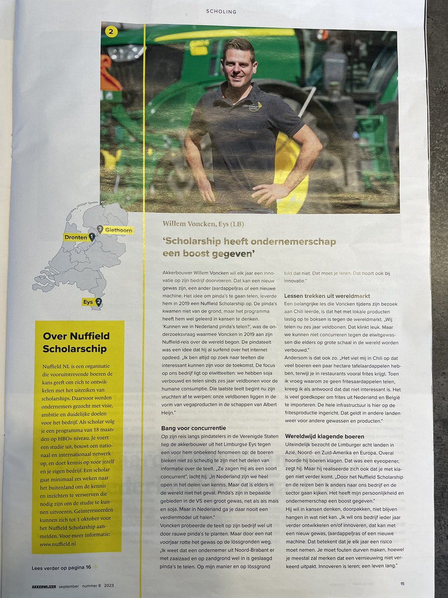 Denk op deze zondag nog even na over het #Nuffield Scholarship! Het is een unieke kans om jezelf te ontwikkelen en een bijdrage te leveren aan de ontwikkeling van de Nederlandse #landbouw Net als <a href="/willemvoncken/">Willem Voncken</a> Kijk op Nuffield.NL en meld je aan. Je hebt nog 13 dagen!