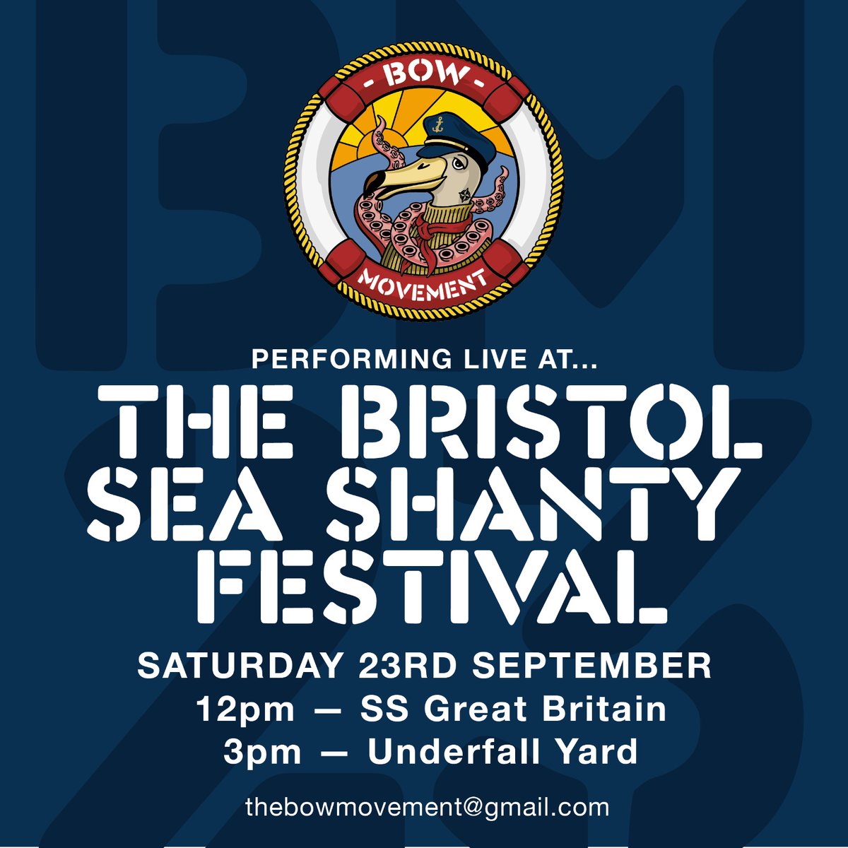 Bow Movement (@bow_movement) on Twitter photo Come see us at the <a href="/Bristol_Shanty/">Bristol Shanty Festival</a> Festival on Saturday 23rd September
1200 at <a href="/SSGreatBritain/">Brunel's SS Great Britain</a>
1500 at <a href="/underfallyard/">Underfall Yard</a>
#bowmovement #shanty #seashanty #seashanties #seashantyfestival #itsoktotalk Come see us at the <a href="/Bristol_Shanty/">Bristol Shanty Festival</a> Festival on Saturday 23rd September
1200 at <a href="/SSGreatBritain/">Brunel's SS Great Britain</a>
1500 at <a href="/underfallyard/">Underfall Yard</a>
#bowmovement #shanty #seashanty #seashanties #seashantyfestival #itsoktotalk